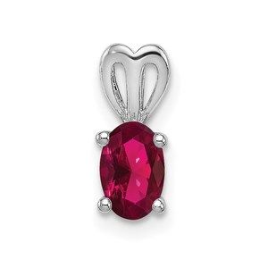 925 Sterling Silver  Created Red Ruby (July Birthstone) Necklace Charm Pendant
